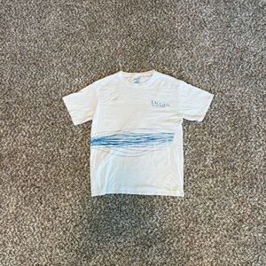 White T-Shirt with Blue Graphic